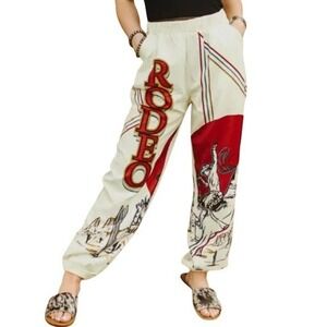 Lucky & Blessed Rodeo Jogger Pants XL Cream Cowgirl Boho Country Western Stretch